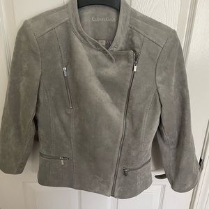 Calvin Klein Size 8 Gray Jacket/Blazer Suede Zip Up